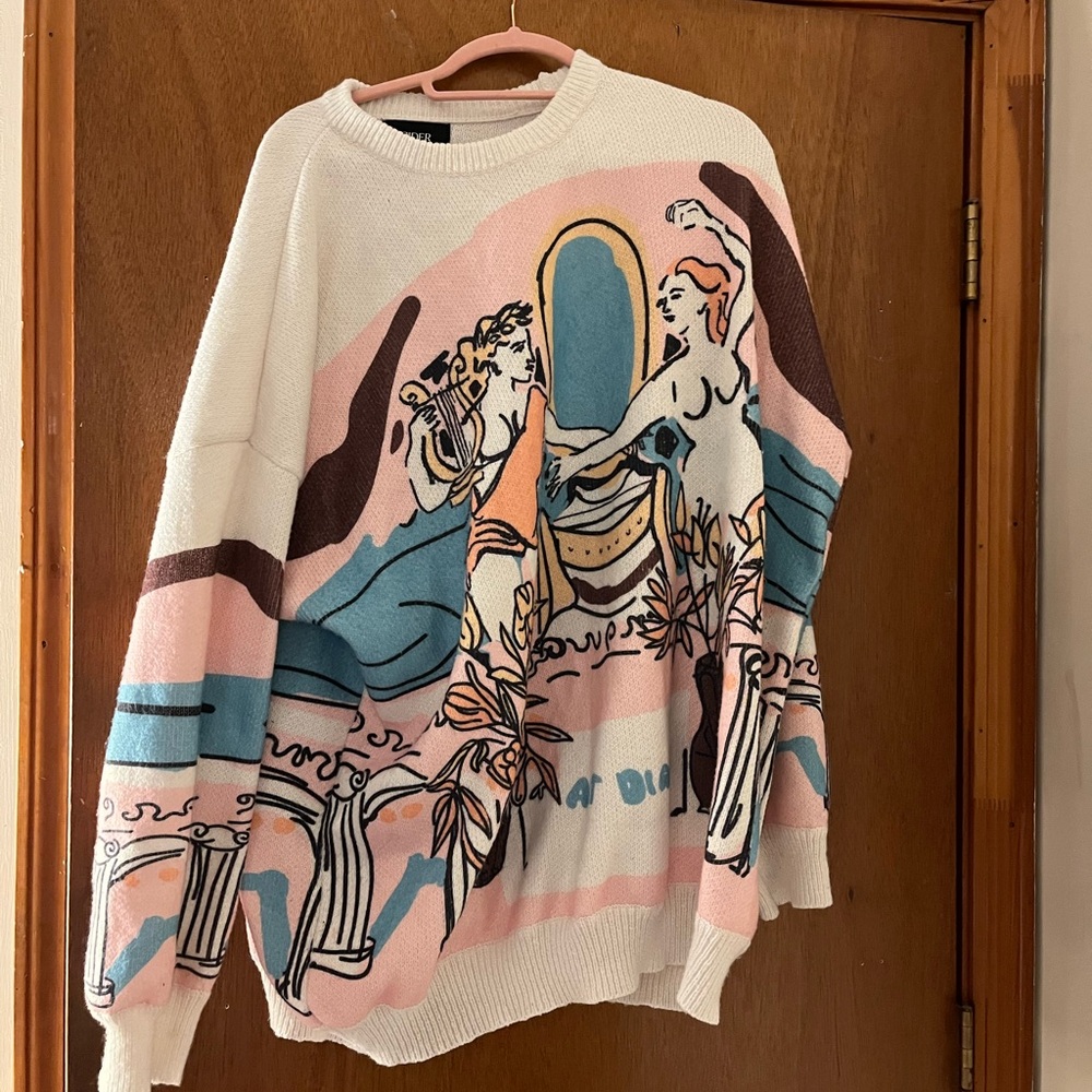 Artistic Graphic Sweater in Pink and Blue